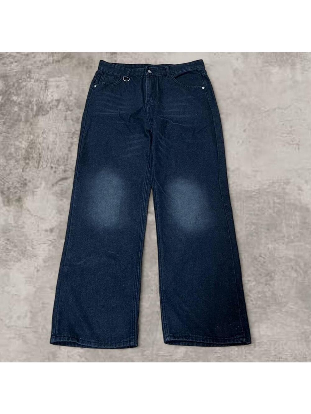 Black Washed Denim Jeans USA Size 33x30 Selvedge Style Straight Fit Polyester BL